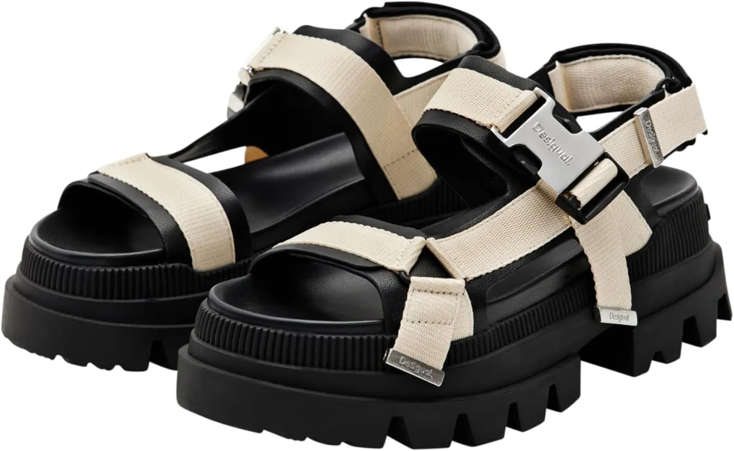 Desigual Women's Shoes 4 Woman PU Sandals Block, Black, 5.5