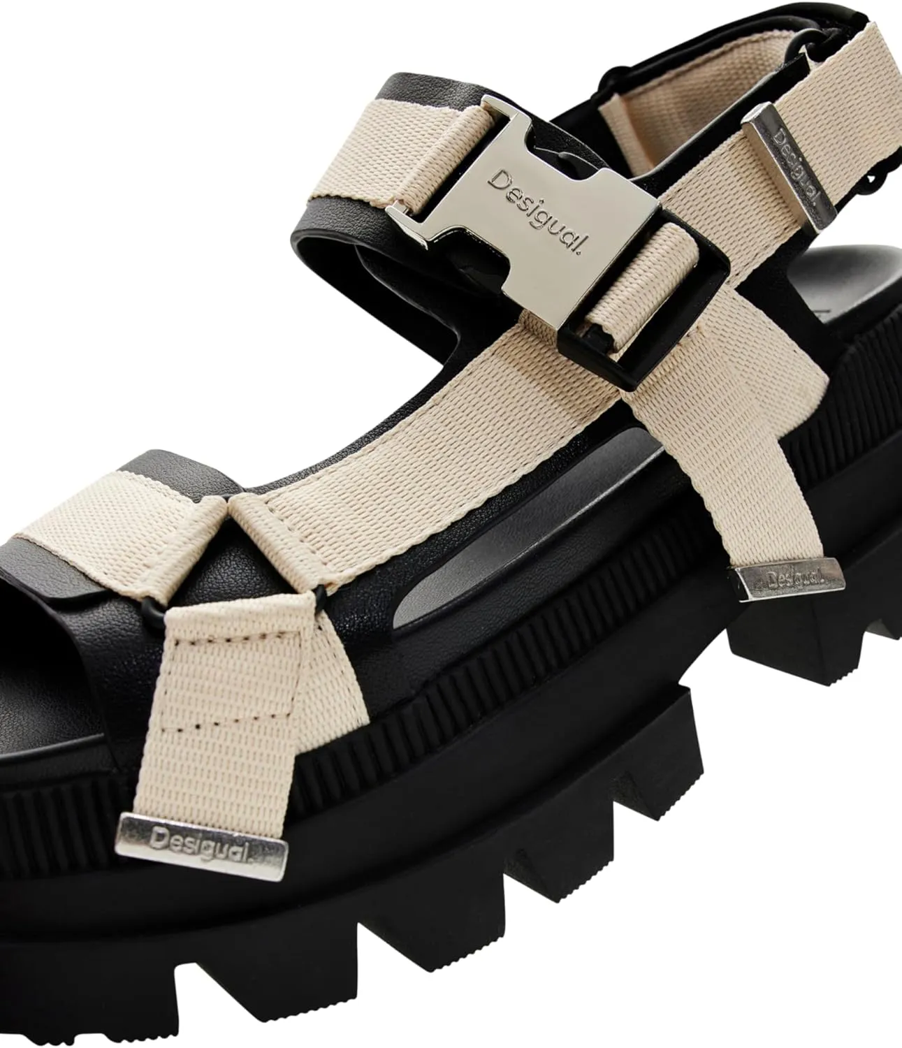Desigual Women's Shoes 4 Woman PU Sandals Block, Black, 5.5