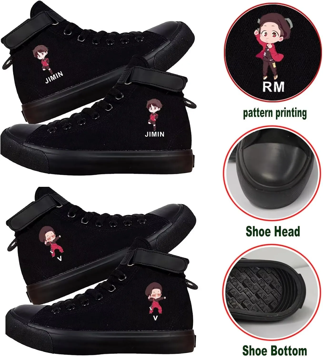 DHSPKN Kpop Idol Jungkook Shoes Jimin High Top Sneakers Cartoon Image J-Hope Rap Monster Jin SUGA V Signature Canvas Shoes