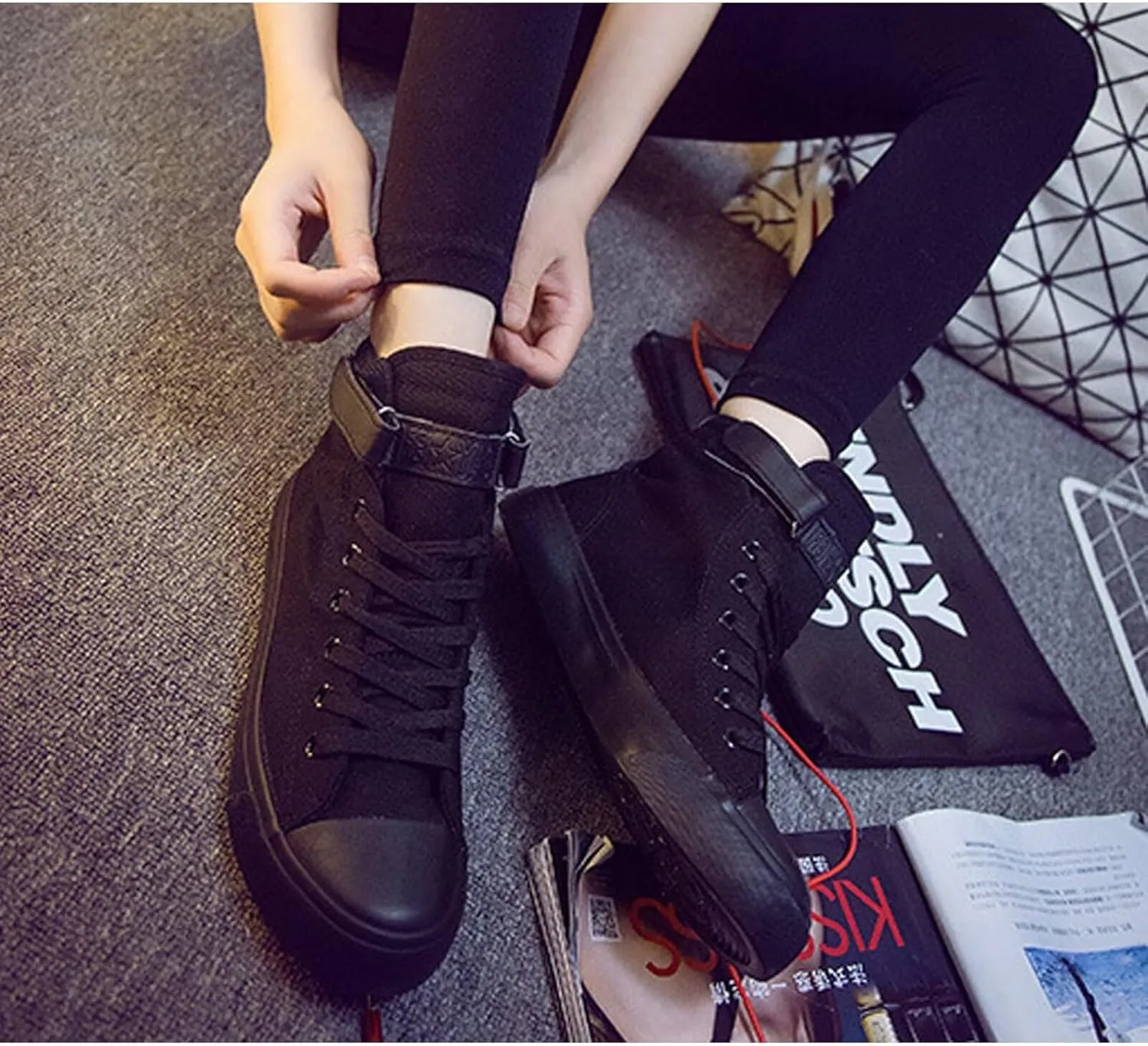 DHSPKN Kpop Idol Jungkook Shoes Jimin High Top Sneakers Cartoon Image J-Hope Rap Monster Jin SUGA V Signature Canvas Shoes