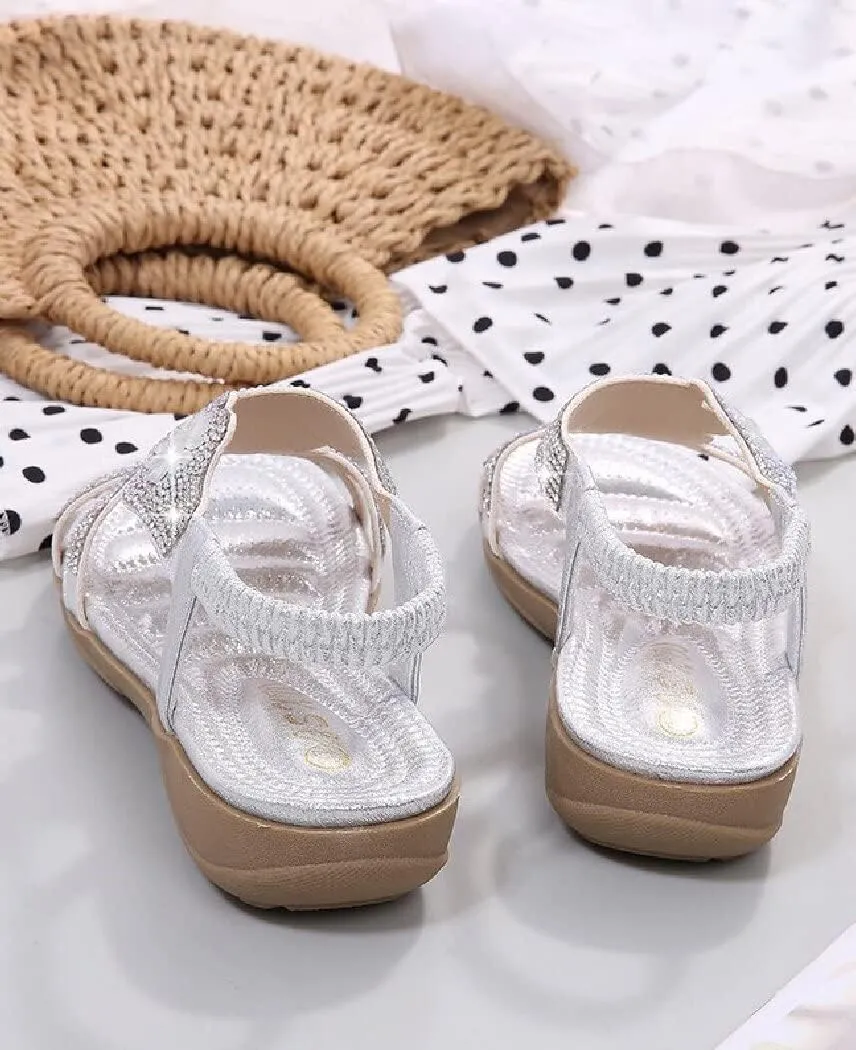 DKCHENH Rhinestone Sandals for Women Flat - Trendy Sparkling Boho Ladies' Flat Sandals,Beautiful Sparkling Boho Ladies' Flat Sandals for Summer.