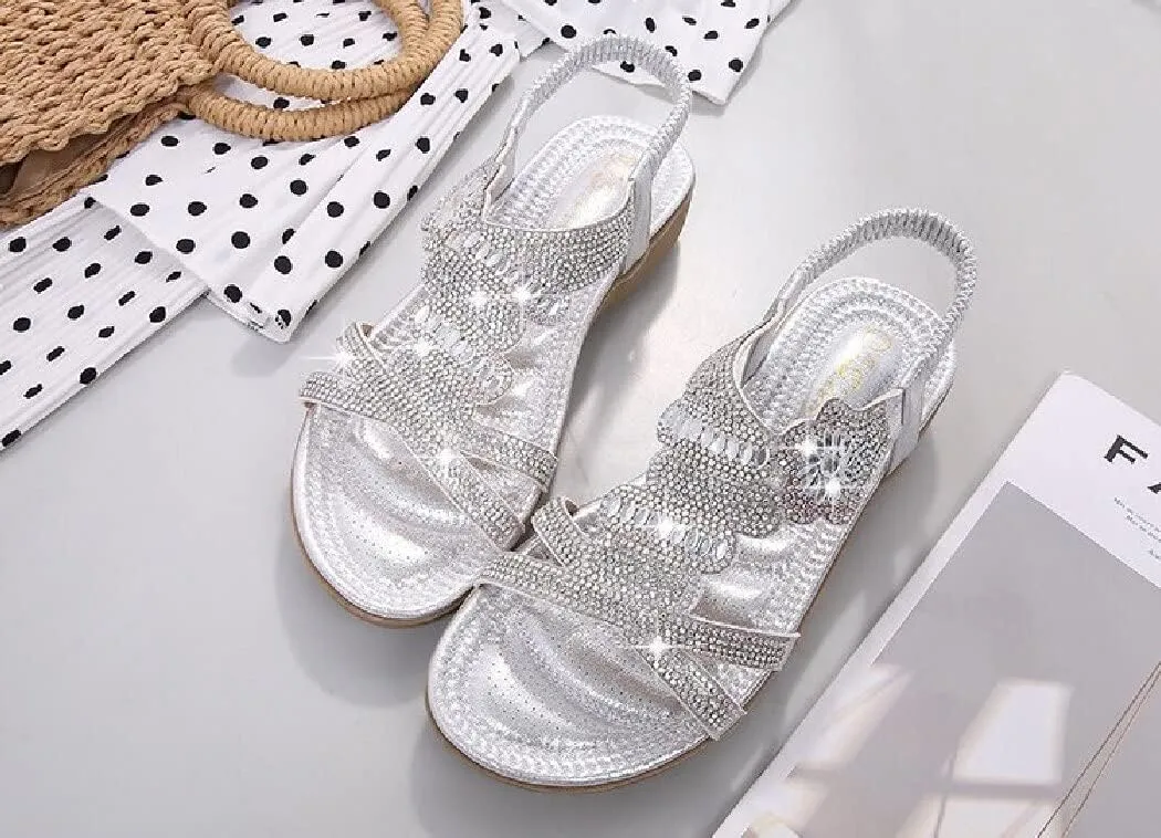 DKCHENH Rhinestone Sandals for Women Flat - Trendy Sparkling Boho Ladies' Flat Sandals,Beautiful Sparkling Boho Ladies' Flat Sandals for Summer.