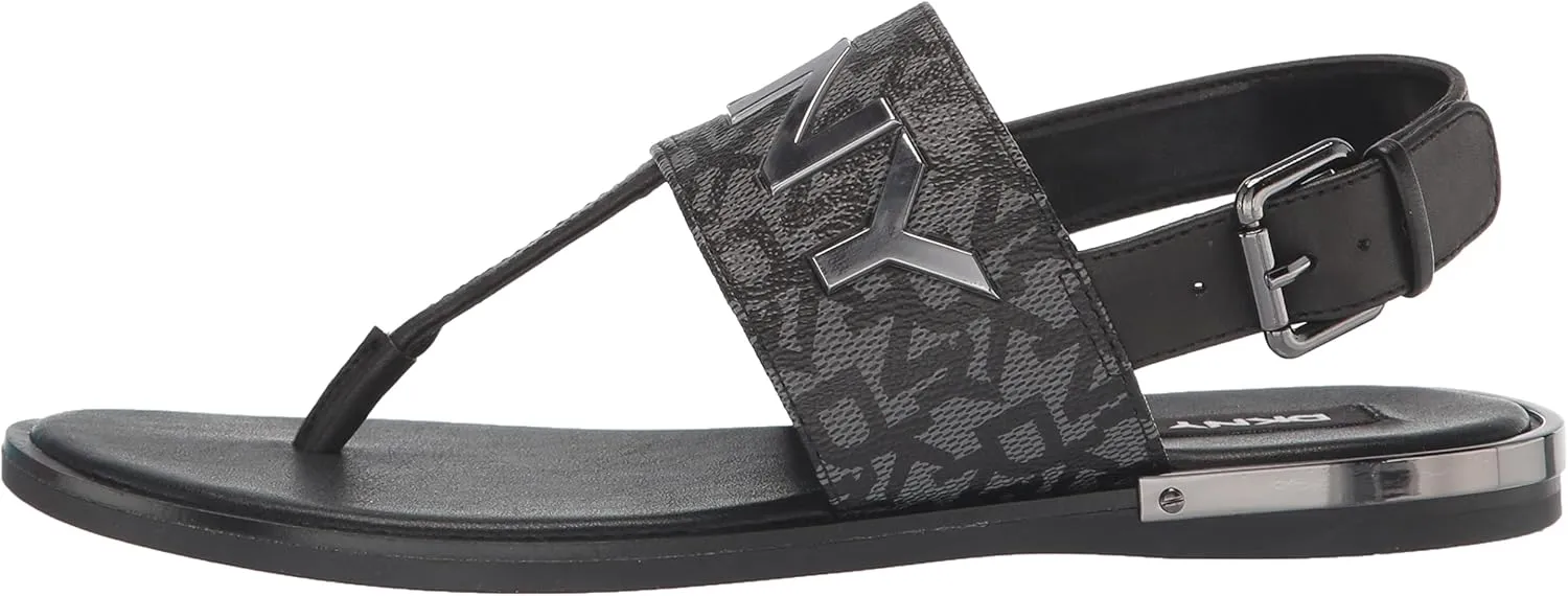 DKNY Women's Flat Buckled Sling Back Logo Sandal Heeled
