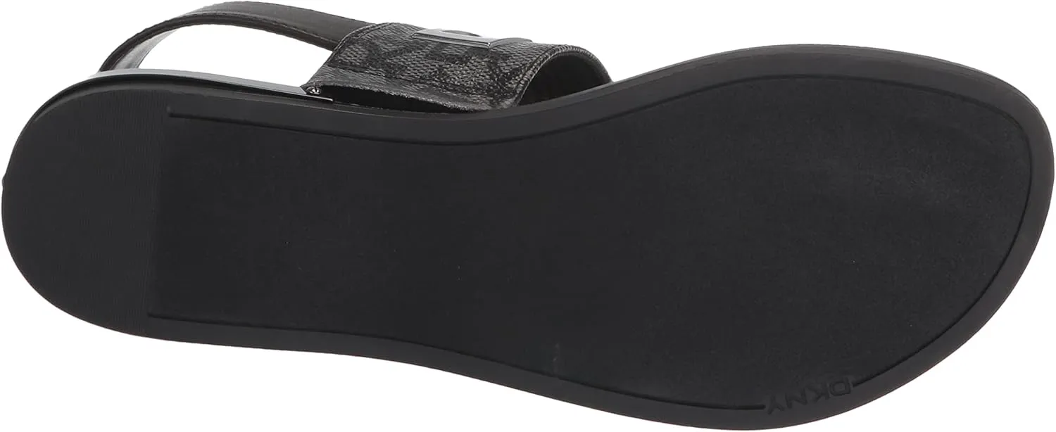 DKNY Women's Flat Buckled Sling Back Logo Sandal Heeled