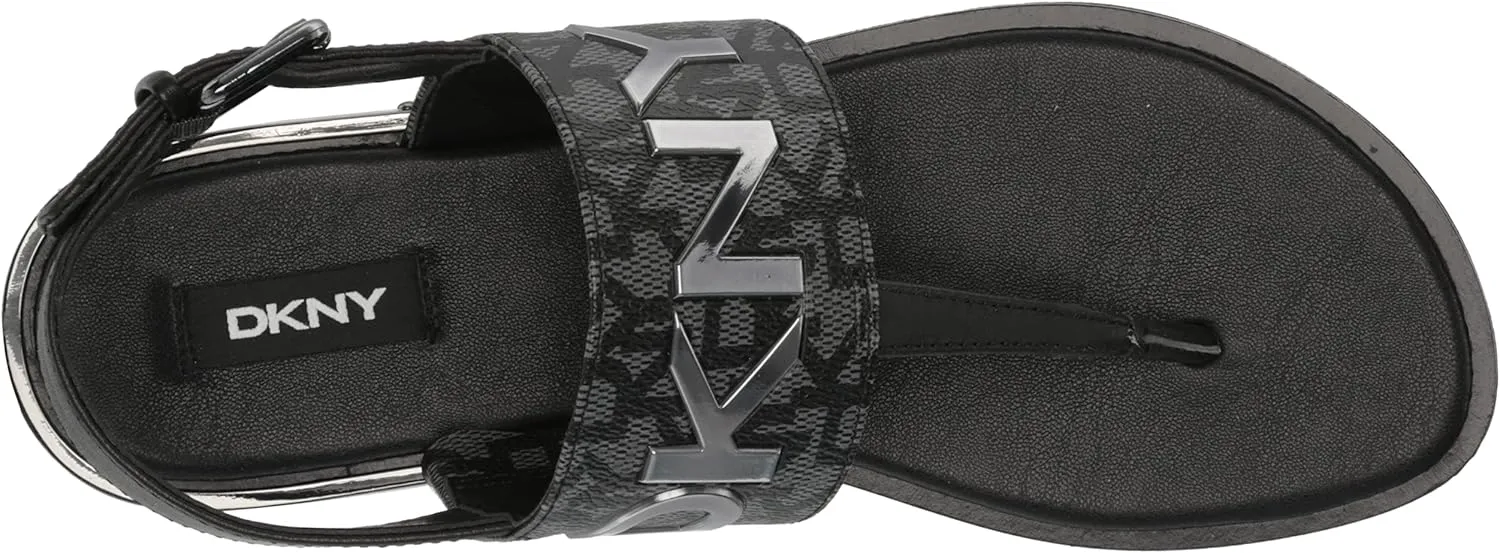 DKNY Women's Flat Buckled Sling Back Logo Sandal Heeled