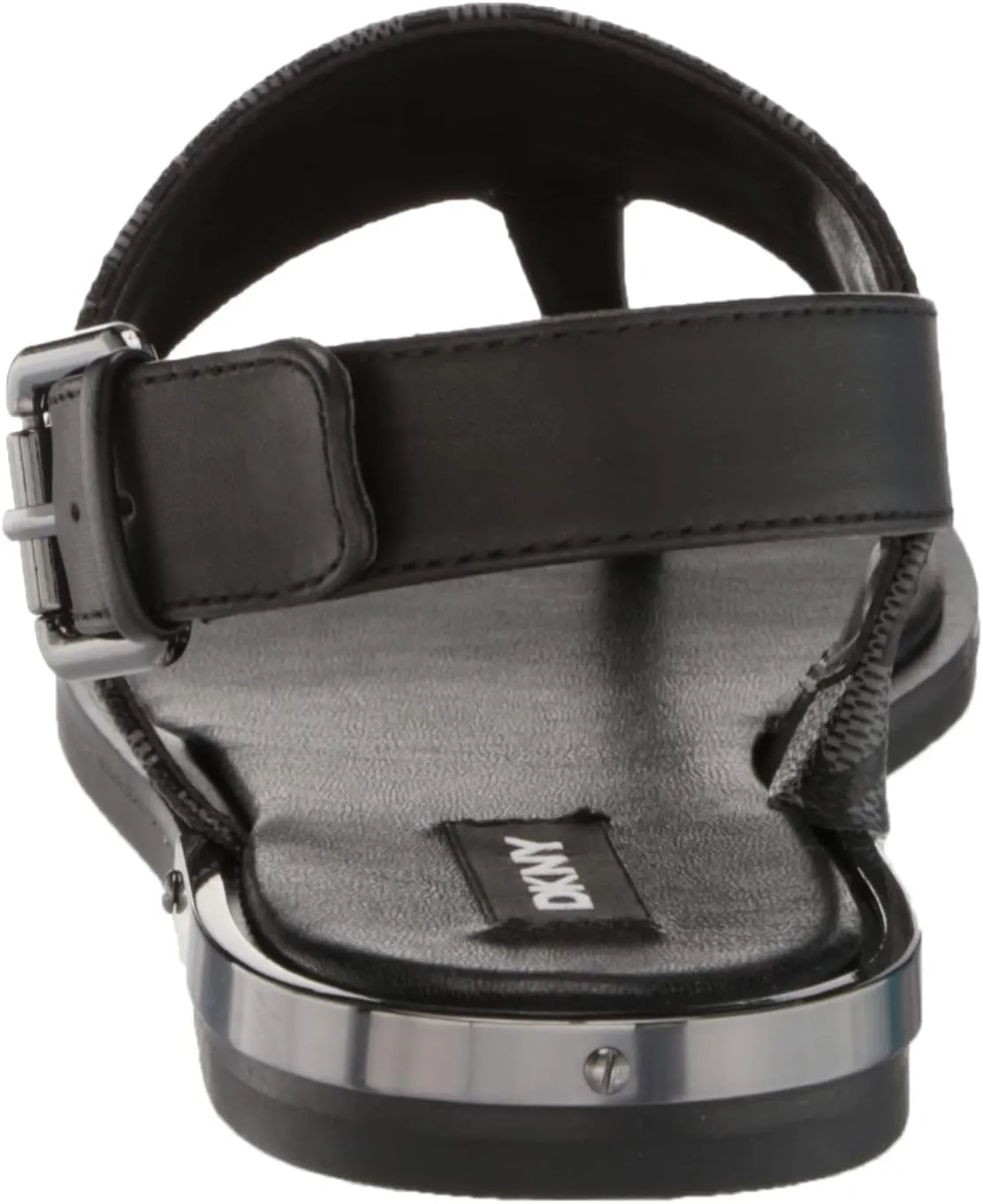 DKNY Women's Flat Buckled Sling Back Logo Sandal Heeled