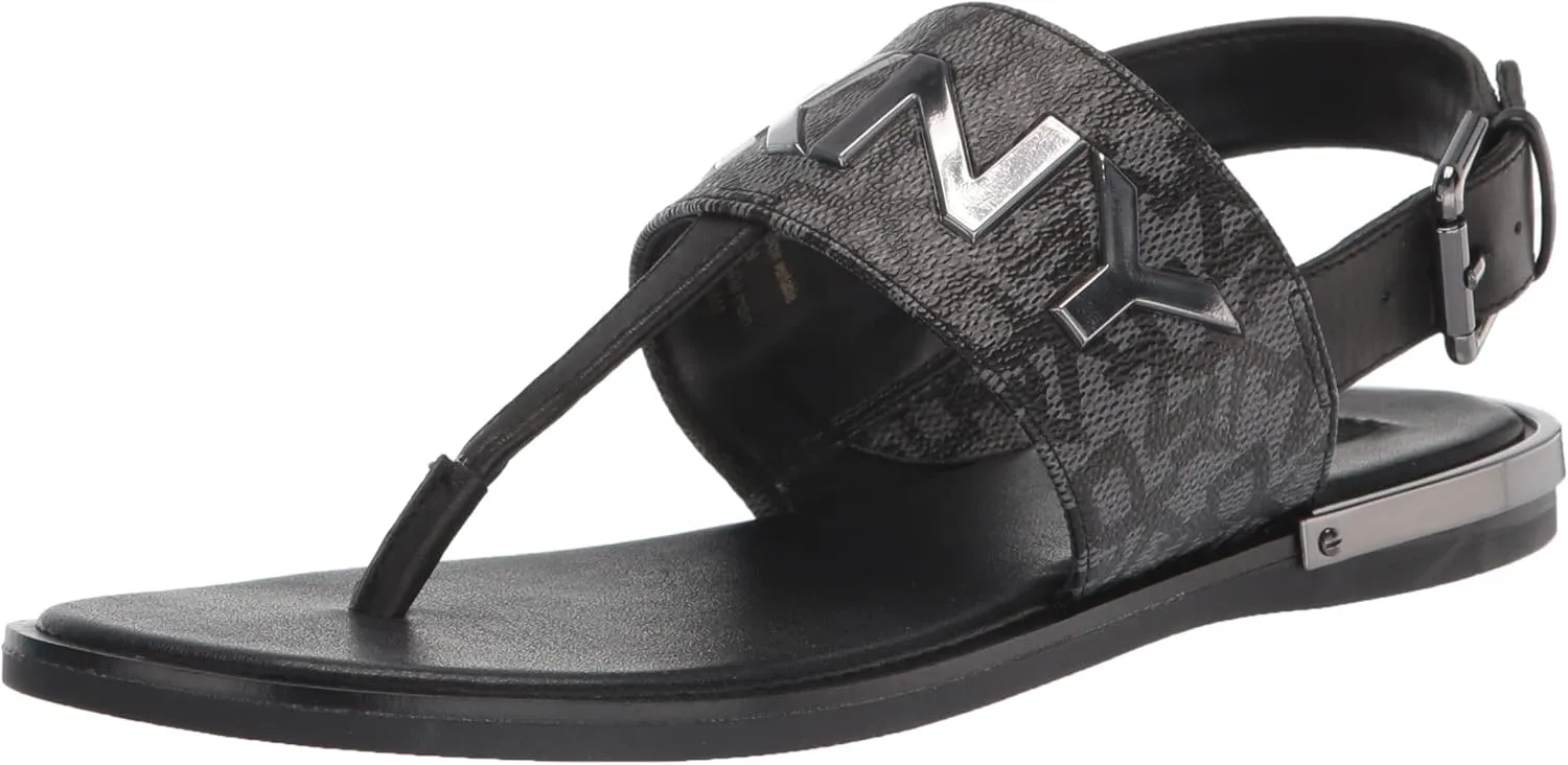 DKNY Women's Flat Buckled Sling Back Logo Sandal Heeled
