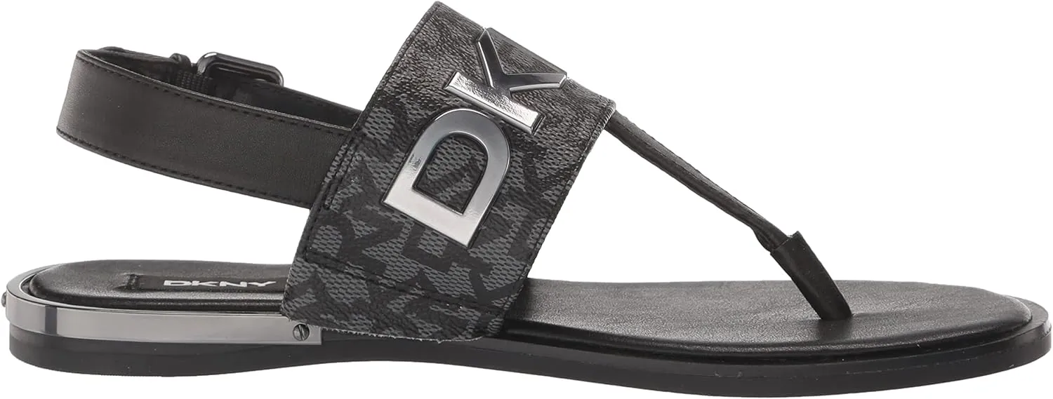 DKNY Women's Flat Buckled Sling Back Logo Sandal Heeled