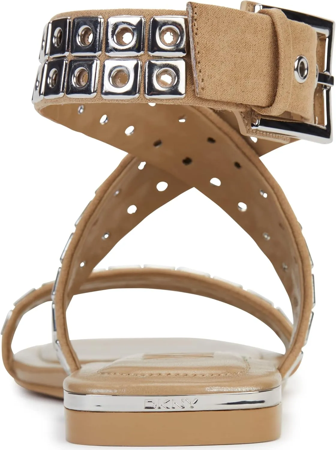 DKNY Women's Studded Buckle Flat Sandal Heeled