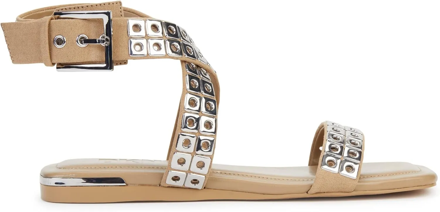 DKNY Women's Studded Buckle Flat Sandal Heeled