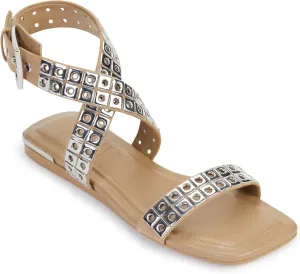 DKNY Women's Studded Buckle Flat Sandal Heeled