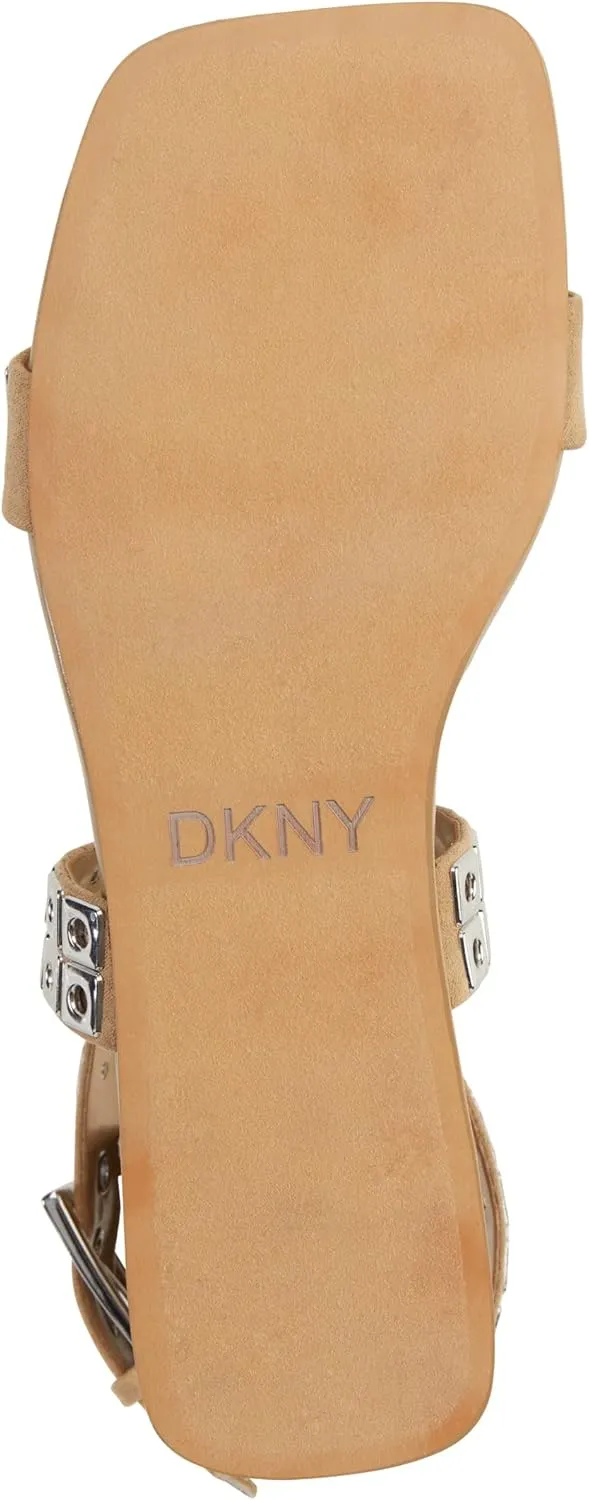DKNY Women's Studded Buckle Flat Sandal Heeled