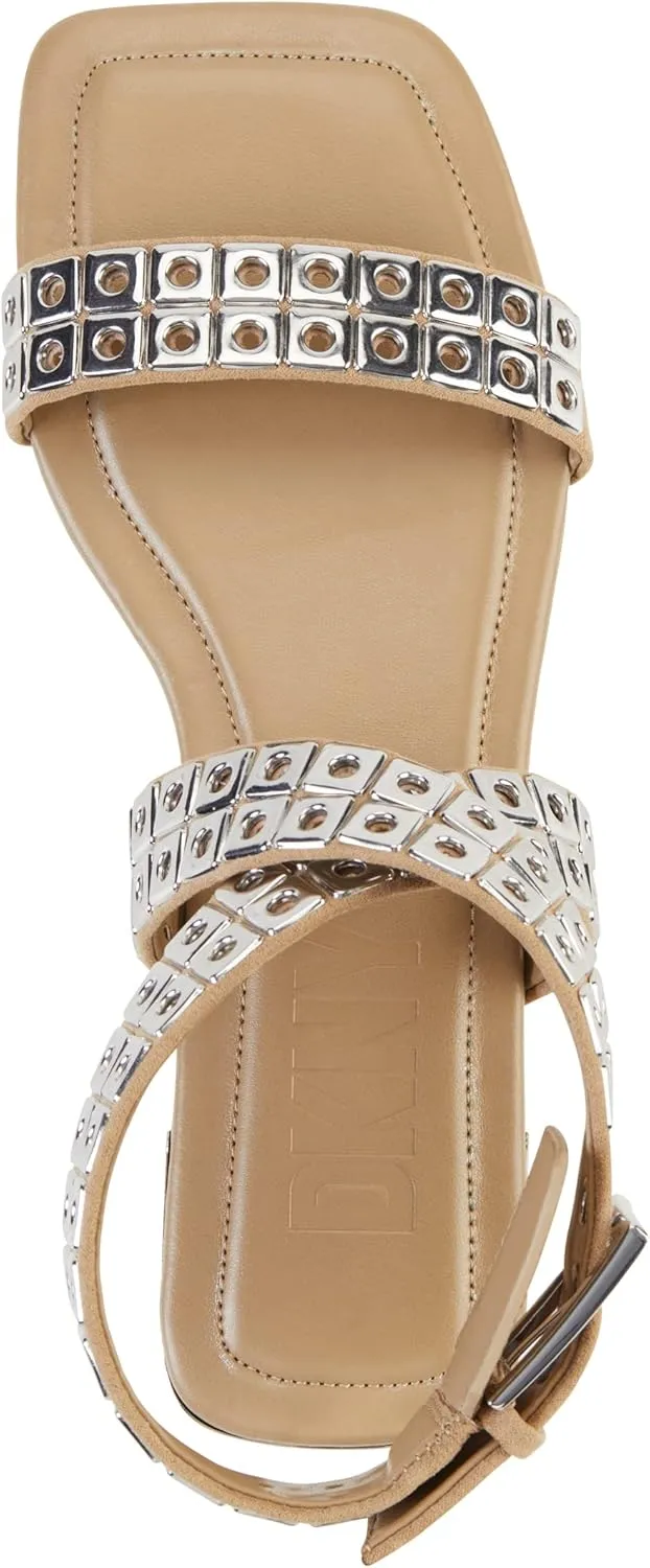 DKNY Women's Studded Buckle Flat Sandal Heeled