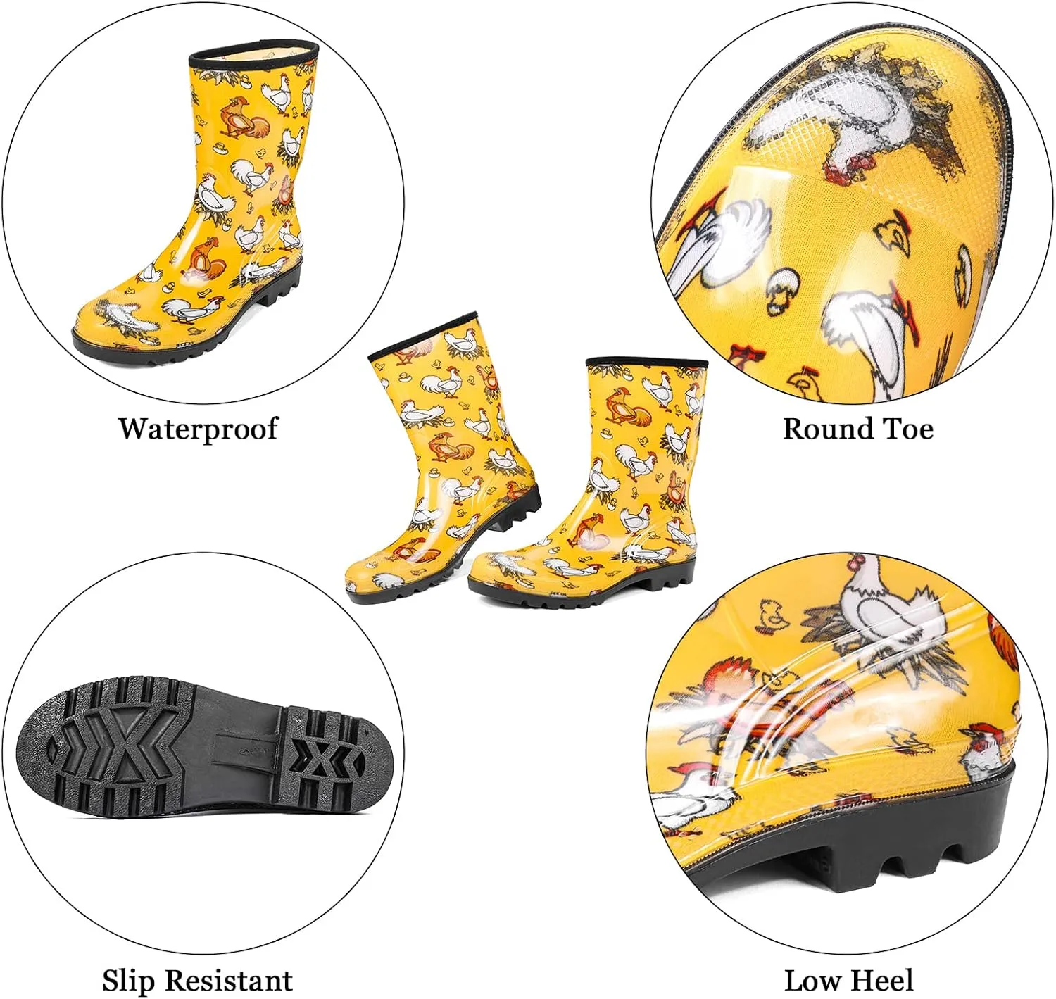 DKSUKO Waterproof Womens Rain Boots insulated,Lightweight Rubber fashion Boots in Gardening,Warm and Comfortable Wide Calf Rain Boots with Glossy in Outdoor