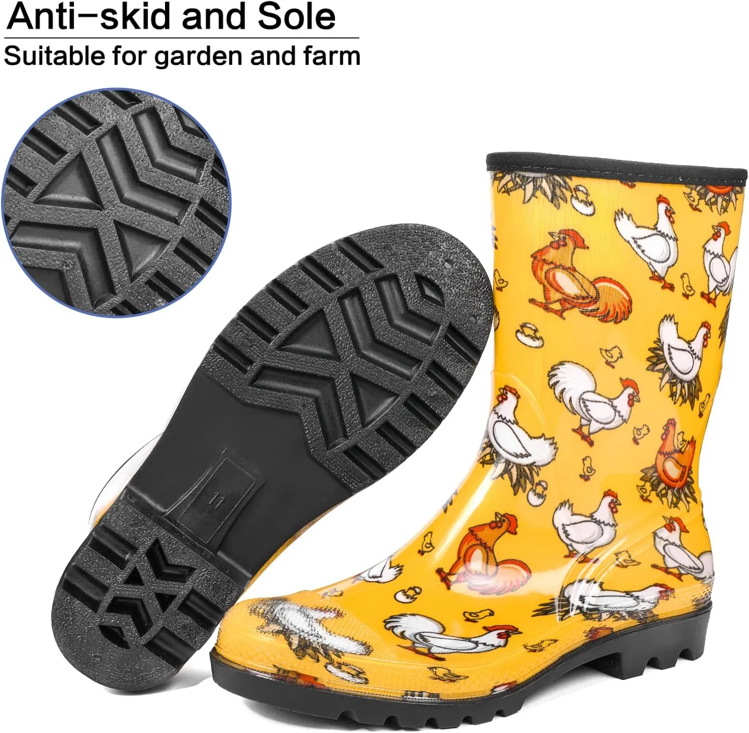 DKSUKO Waterproof Womens Rain Boots insulated,Lightweight Rubber fashion Boots in Gardening,Warm and Comfortable Wide Calf Rain Boots with Glossy in Outdoor