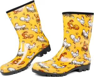 DKSUKO Waterproof Womens Rain Boots insulated,Lightweight Rubber fashion Boots in Gardening,Warm and Comfortable Wide Calf Rain Boots with Glossy in Outdoor