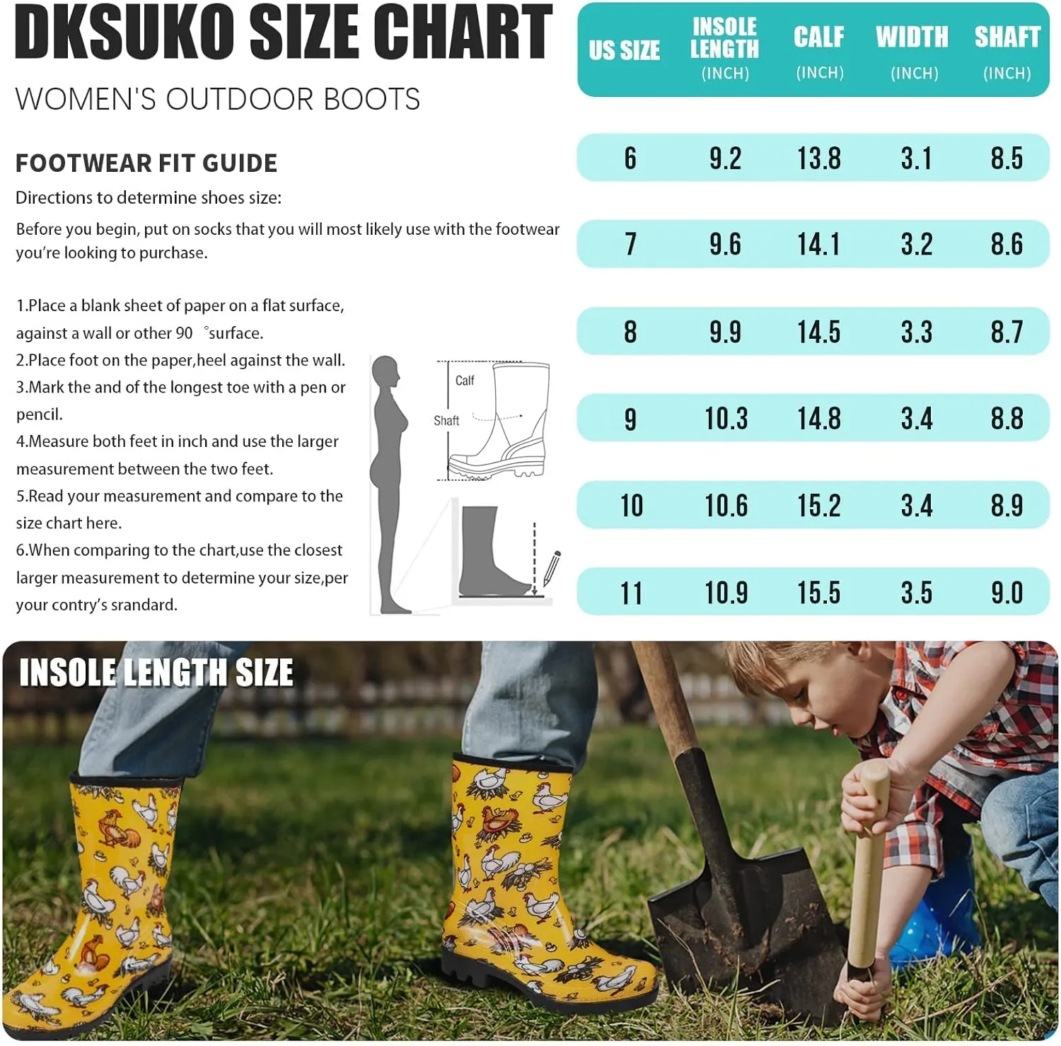 DKSUKO Waterproof Womens Rain Boots insulated,Lightweight Rubber fashion Boots in Gardening,Warm and Comfortable Wide Calf Rain Boots with Glossy in Outdoor