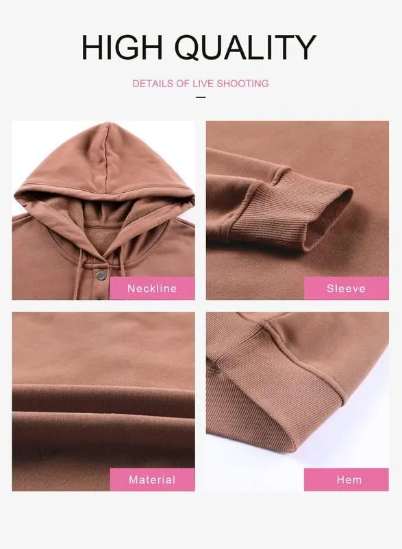 Dokotoo Womens 2025 Hoodies Button Collar Drawstring Hooded Pullover Sweatshirt Casual Long Sleeve Tops Shirts