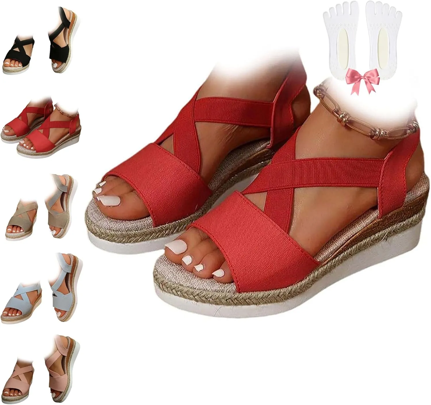 Dotmalls Wedge Sandals, Summer Flat Wedge Heel Fish Mouth Casual Women's Sandals,Comfy Orthotic Sandals for Women