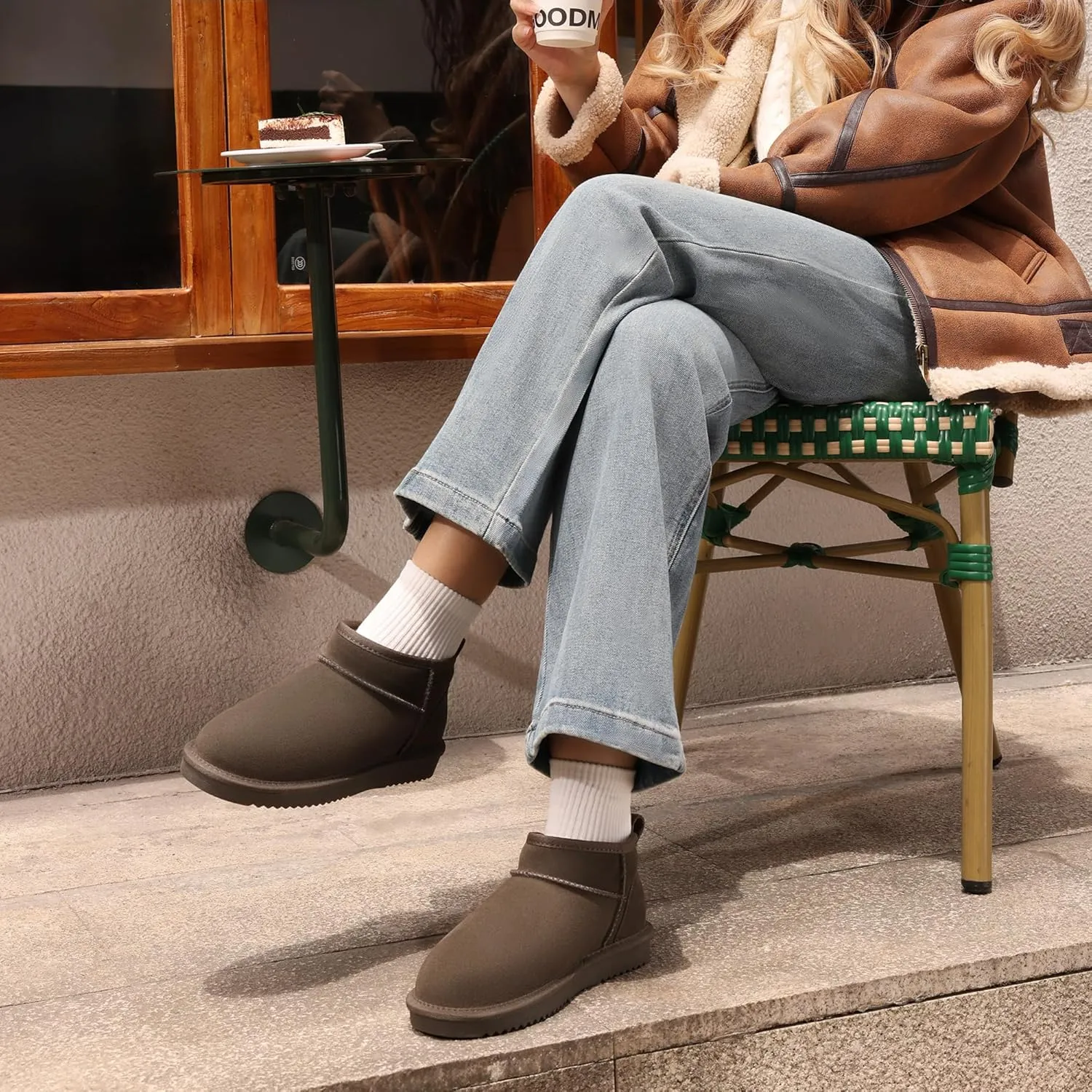 DREAM PAIRS Ankle Winter Mini Boots for Women Genuine Suede Faux Fur Lining Water Resistant Warm Snow Boots Slip On Memory Foam Comfort Booties FuzzyClassic