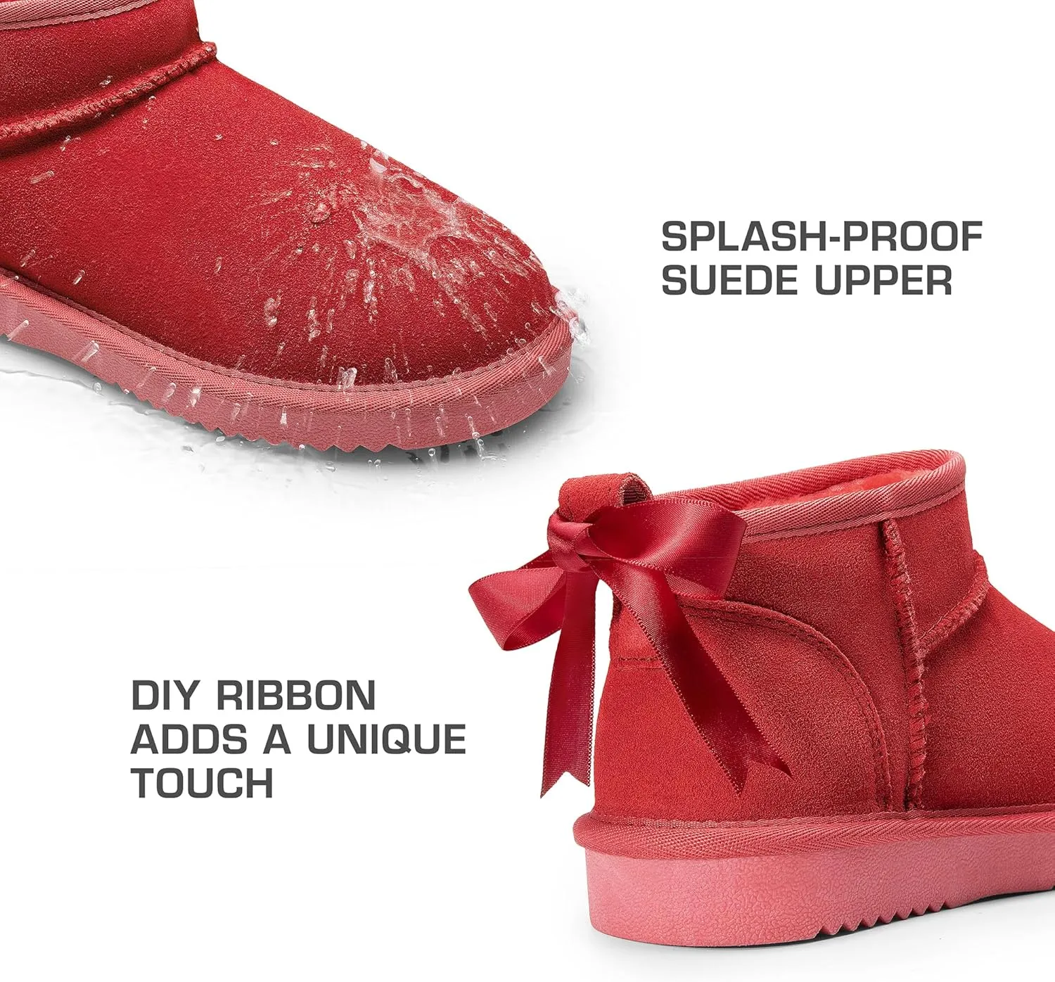 DREAM PAIRS Ankle Winter Mini Boots for Women Genuine Suede Faux Fur Lining Water Resistant Warm Snow Boots Slip On Memory Foam Comfort Booties FuzzyClassic