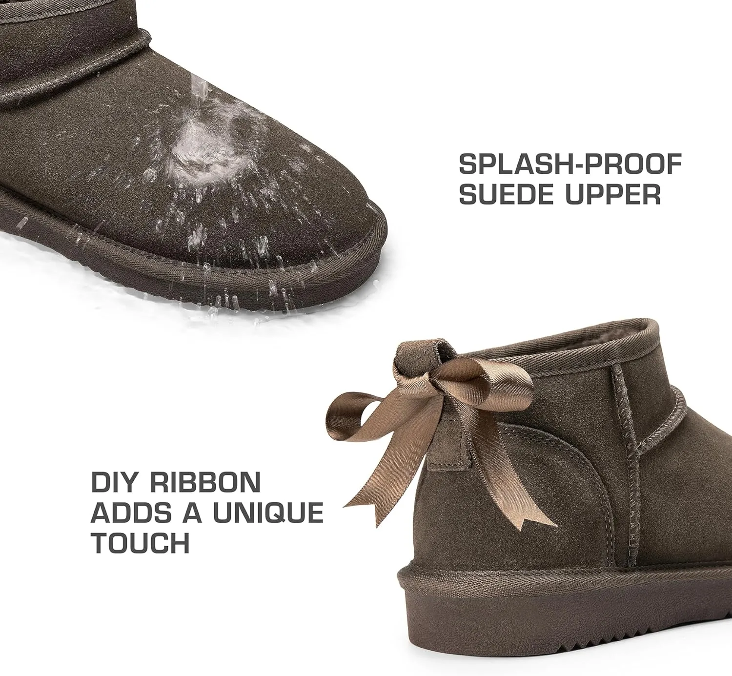 DREAM PAIRS Ankle Winter Mini Boots for Women Genuine Suede Faux Fur Lining Water Resistant Warm Snow Boots Slip On Memory Foam Comfort Booties FuzzyClassic