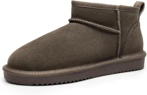 DREAM PAIRS Ankle Winter Mini Boots for Women Genuine Suede Faux Fur Lining Water Resistant Warm Snow Boots Slip On Memory Foam Comfort Booties FuzzyClassic