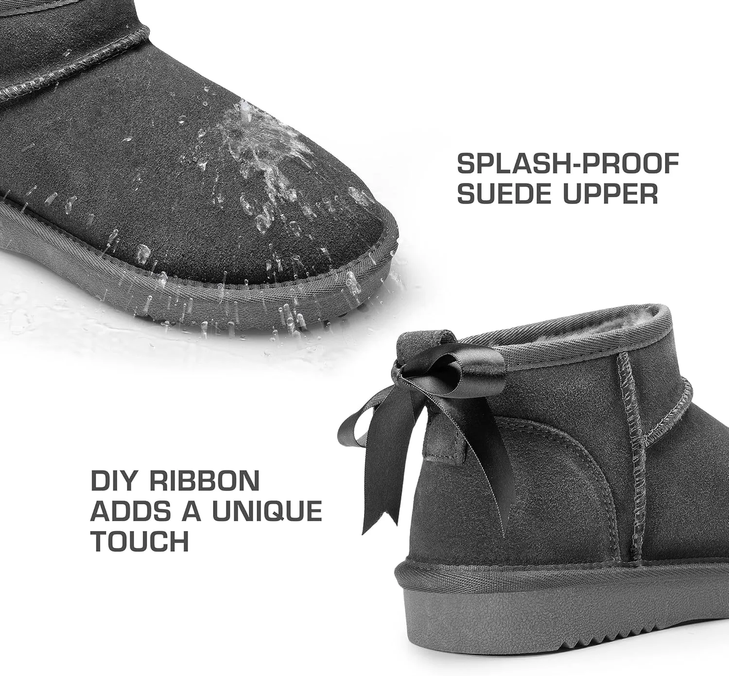 DREAM PAIRS Ankle Winter Mini Boots for Women Genuine Suede Faux Fur Lining Water Resistant Warm Snow Boots Slip On Memory Foam Comfort Booties FuzzyClassic