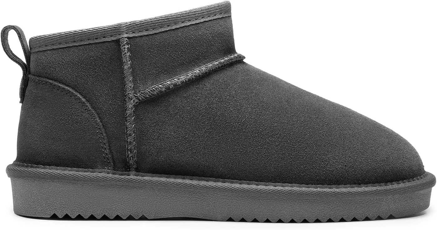 DREAM PAIRS Ankle Winter Mini Boots for Women Genuine Suede Faux Fur Lining Water Resistant Warm Snow Boots Slip On Memory Foam Comfort Booties FuzzyClassic