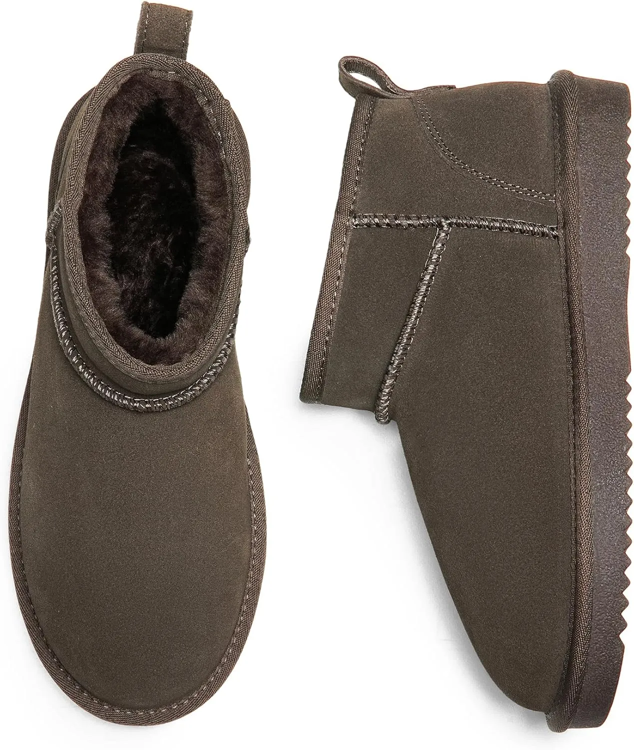 DREAM PAIRS Ankle Winter Mini Boots for Women Genuine Suede Faux Fur Lining Water Resistant Warm Snow Boots Slip On Memory Foam Comfort Booties FuzzyClassic