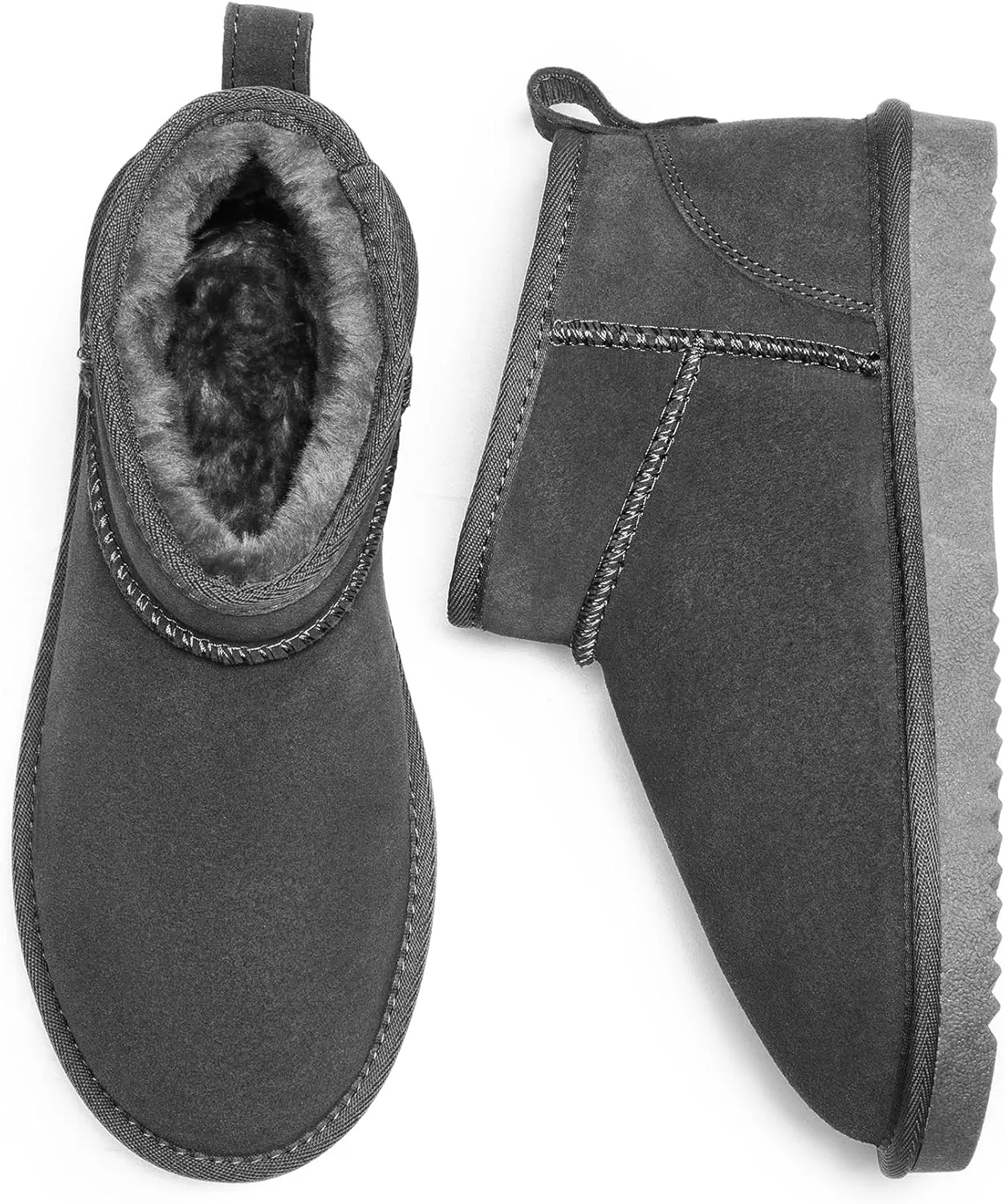 DREAM PAIRS Ankle Winter Mini Boots for Women Genuine Suede Faux Fur Lining Water Resistant Warm Snow Boots Slip On Memory Foam Comfort Booties FuzzyClassic