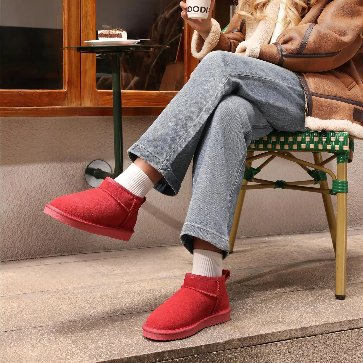 DREAM PAIRS Ankle Winter Mini Boots for Women Genuine Suede Faux Fur Lining Water Resistant Warm Snow Boots Slip On Memory Foam Comfort Booties FuzzyClassic