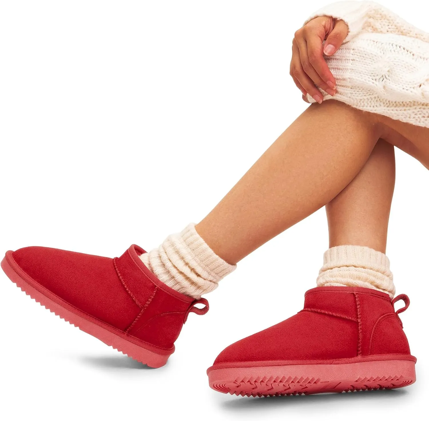 DREAM PAIRS Ankle Winter Mini Boots for Women Genuine Suede Faux Fur Lining Water Resistant Warm Snow Boots Slip On Memory Foam Comfort Booties FuzzyClassic