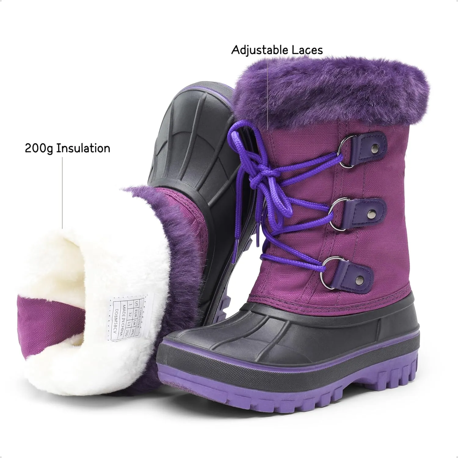 DREAM PAIRS Boys & Girls Faux Fur-Lined Ankle Winter Snow Boots