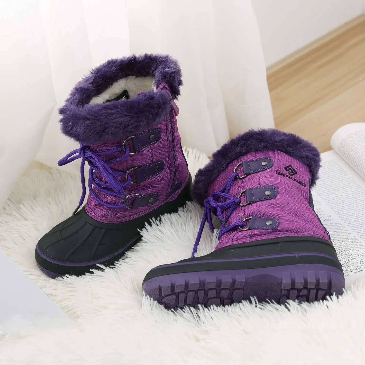 DREAM PAIRS Boys & Girls Faux Fur-Lined Ankle Winter Snow Boots