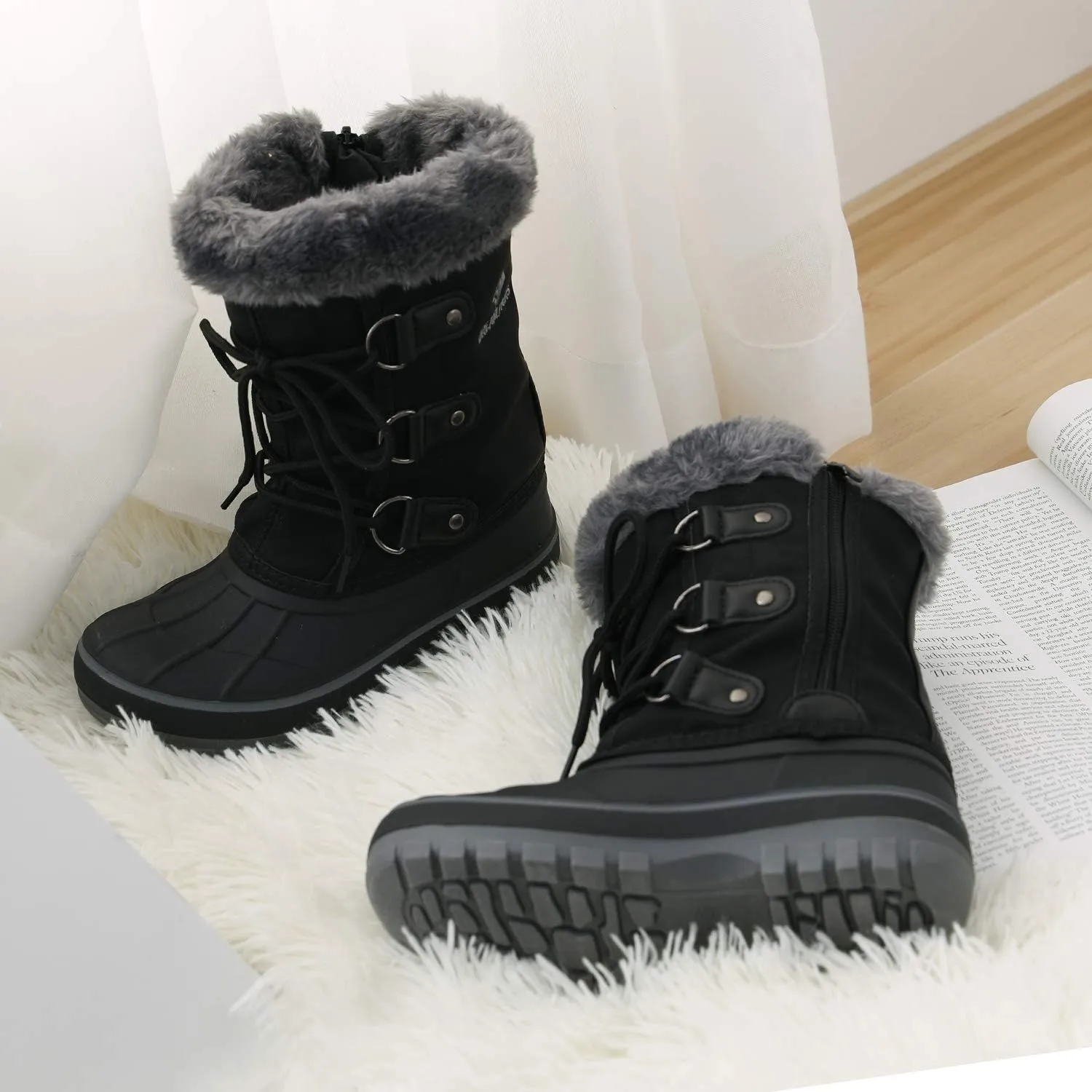 DREAM PAIRS Boys & Girls Faux Fur-Lined Ankle Winter Snow Boots