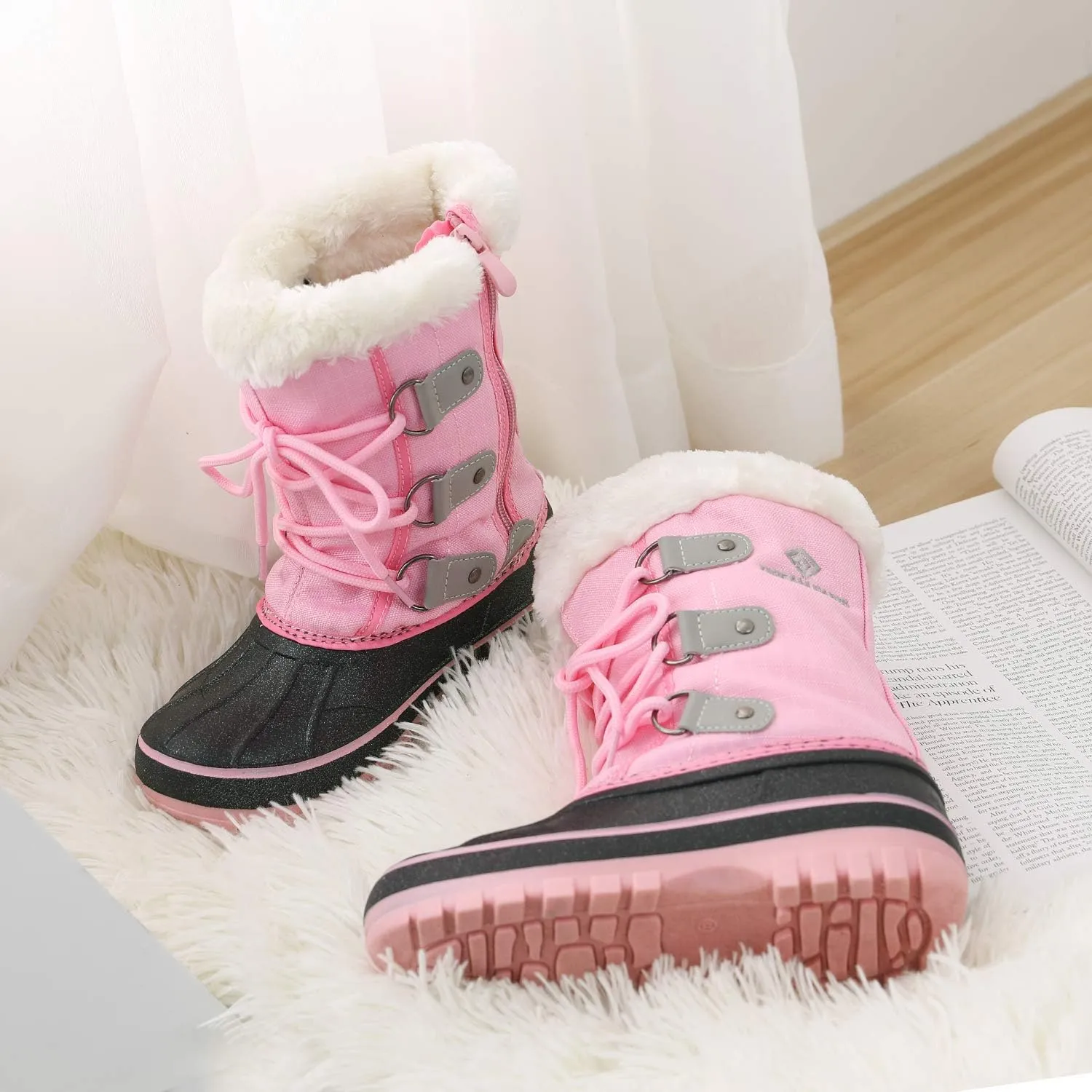 DREAM PAIRS Boys & Girls Faux Fur-Lined Ankle Winter Snow Boots