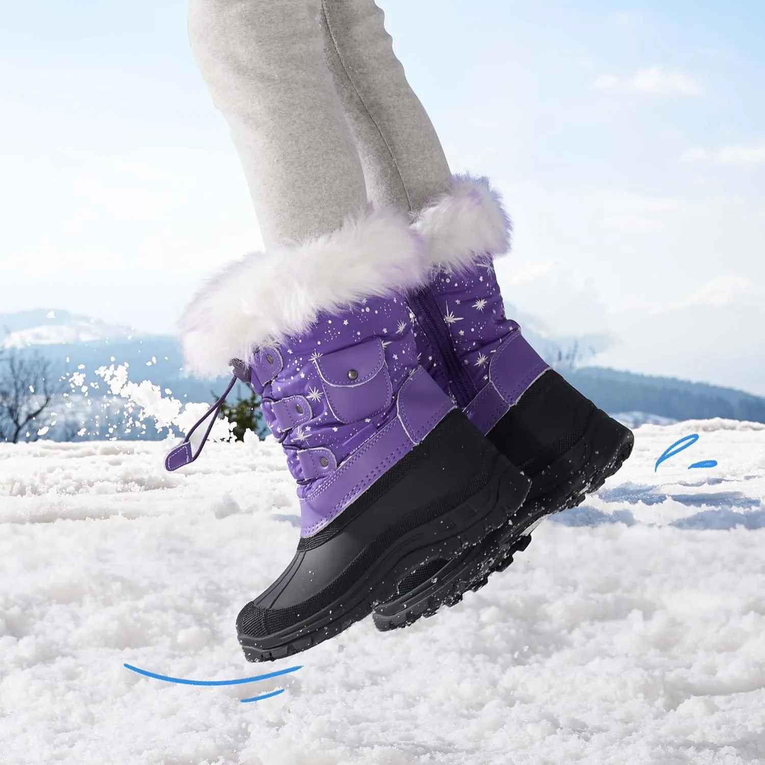 DREAM PAIRS Boys Girls Snow Boots Water-Resistant Outdoor Warm Cozy Anti-Slip Mid Calf Faux Fur Lining Insulated Winter Shoes for Little/Big Kids