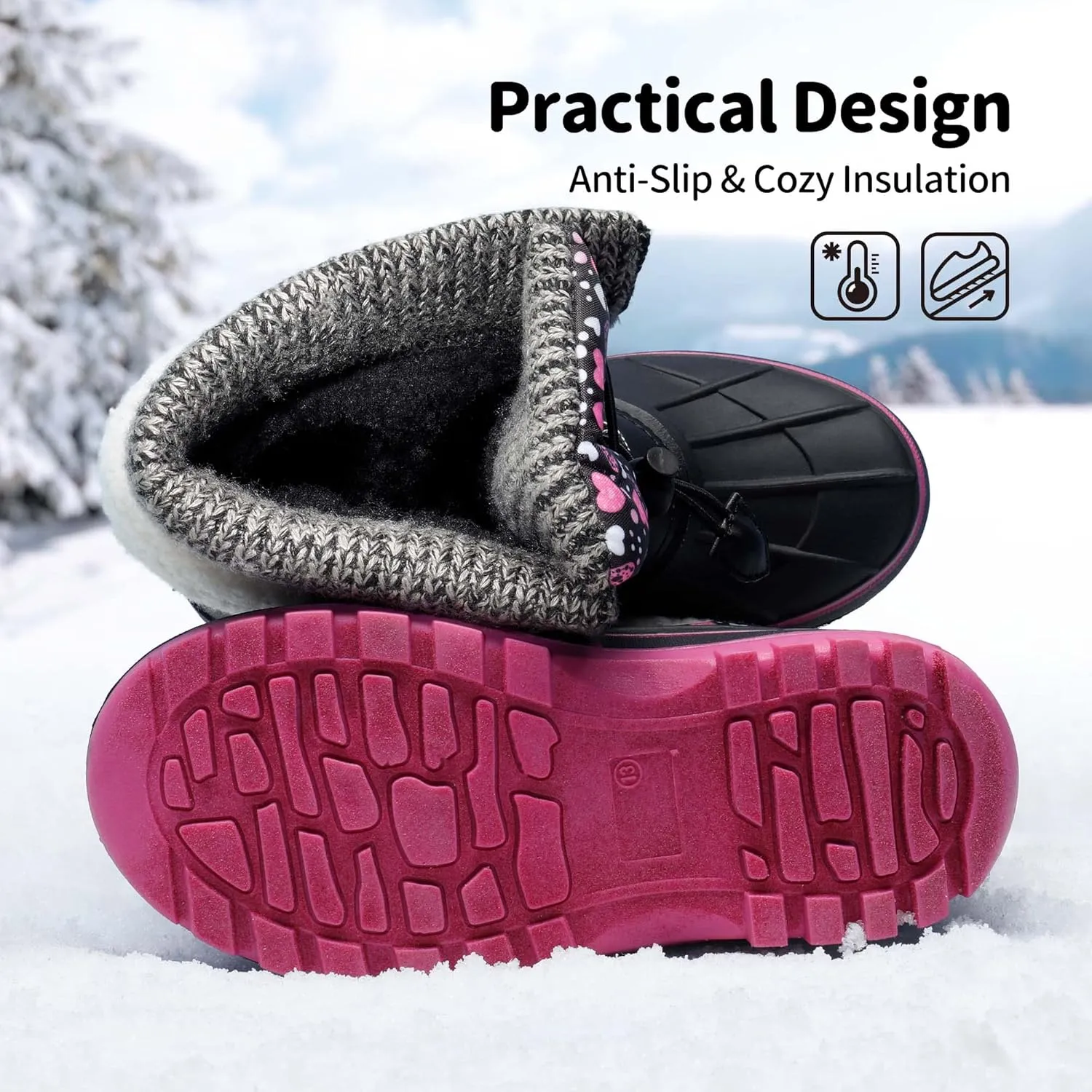 DREAM PAIRS Boys Girls Snow Boots Water-Resistant Outdoor Warm Cozy Anti-Slip Mid Calf Faux Fur Lining Insulated Winter Shoes for Little/Big Kids
