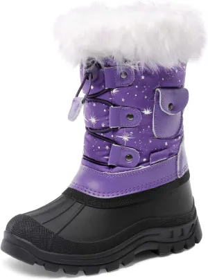 DREAM PAIRS Boys Girls Snow Boots Water-Resistant Outdoor Warm Cozy Anti-Slip Mid Calf Faux Fur Lining Insulated Winter Shoes for Little/Big Kids