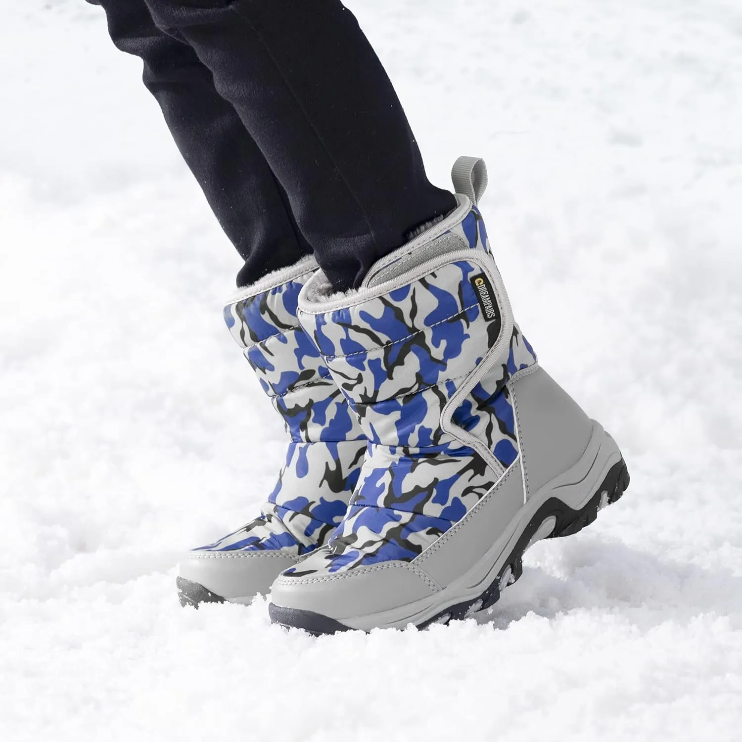 DREAM PAIRS Boys Girls Snow Boots Waterproof Hook and Loop Mid Calf Faux Fur Lining Winter Shoes for Little/Big Kids