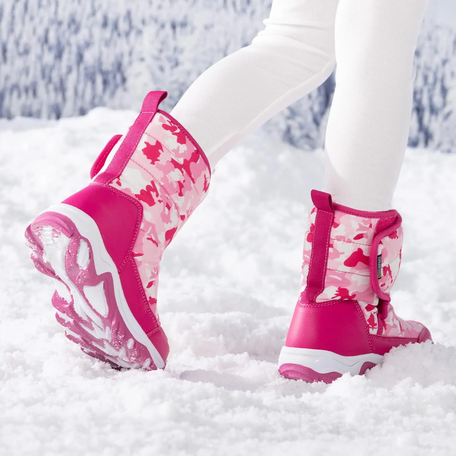 DREAM PAIRS Boys Girls Snow Boots Waterproof Hook and Loop Mid Calf Faux Fur Lining Winter Shoes for Little/Big Kids
