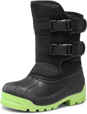 DREAM PAIRS Boys Snow Boots Bright Colored Outsole Hook and Loop Slip Resistant Mid Calf Faux Fur Lining Winter Shoes for Little/Big Kids