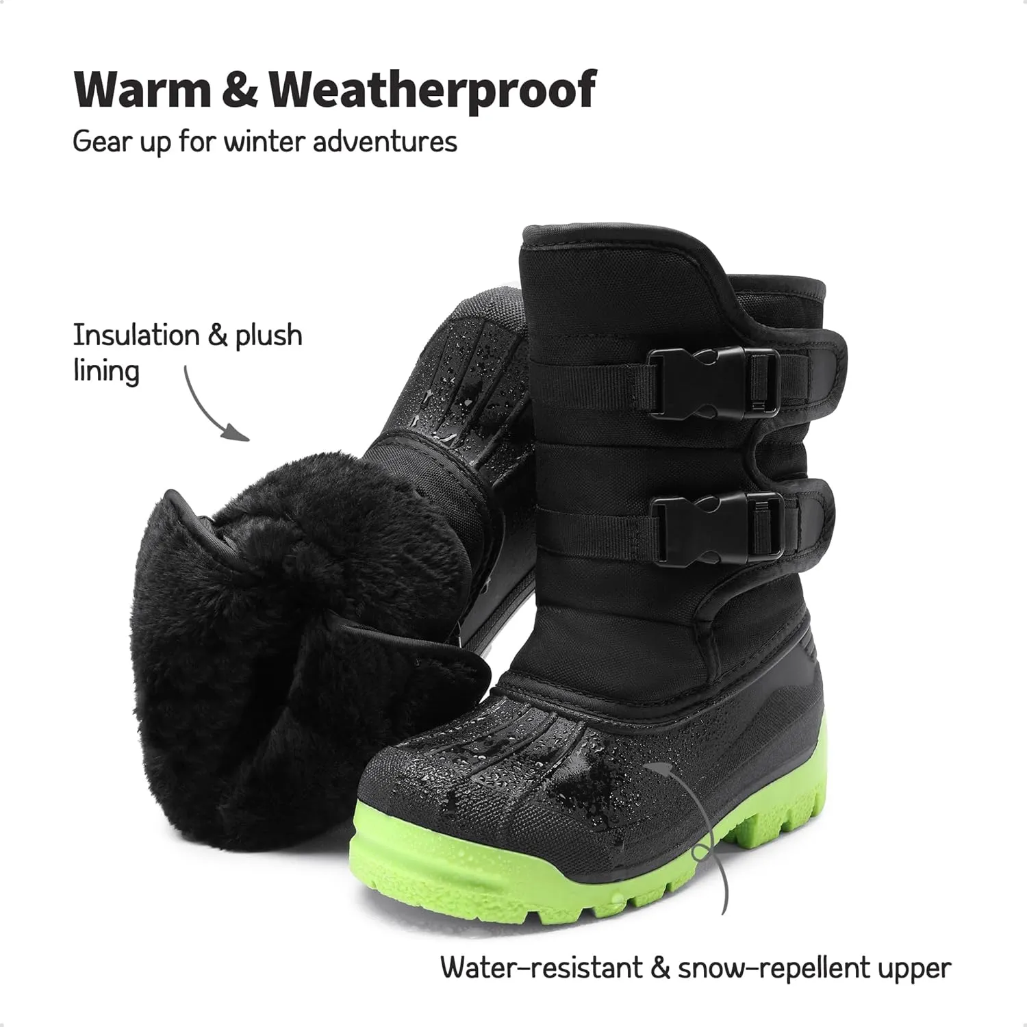 DREAM PAIRS Boys Snow Boots Bright Colored Outsole Hook and Loop Slip Resistant Mid Calf Faux Fur Lining Winter Shoes for Little/Big Kids