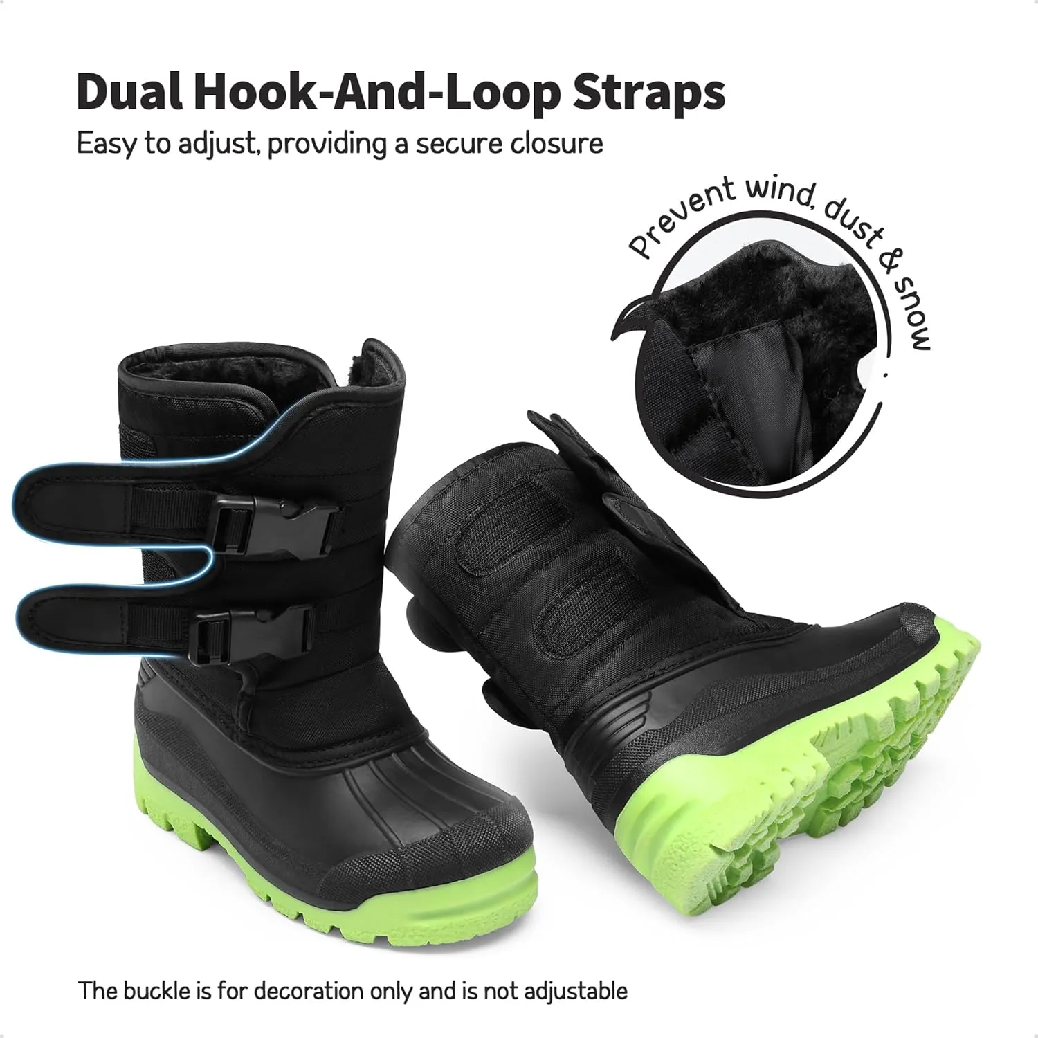 DREAM PAIRS Boys Snow Boots Bright Colored Outsole Hook and Loop Slip Resistant Mid Calf Faux Fur Lining Winter Shoes for Little/Big Kids