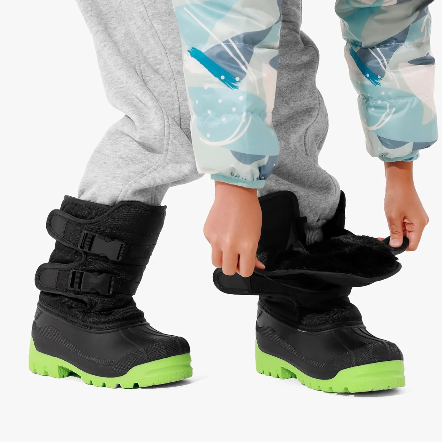 DREAM PAIRS Boys Snow Boots Bright Colored Outsole Hook and Loop Slip Resistant Mid Calf Faux Fur Lining Winter Shoes for Little/Big Kids