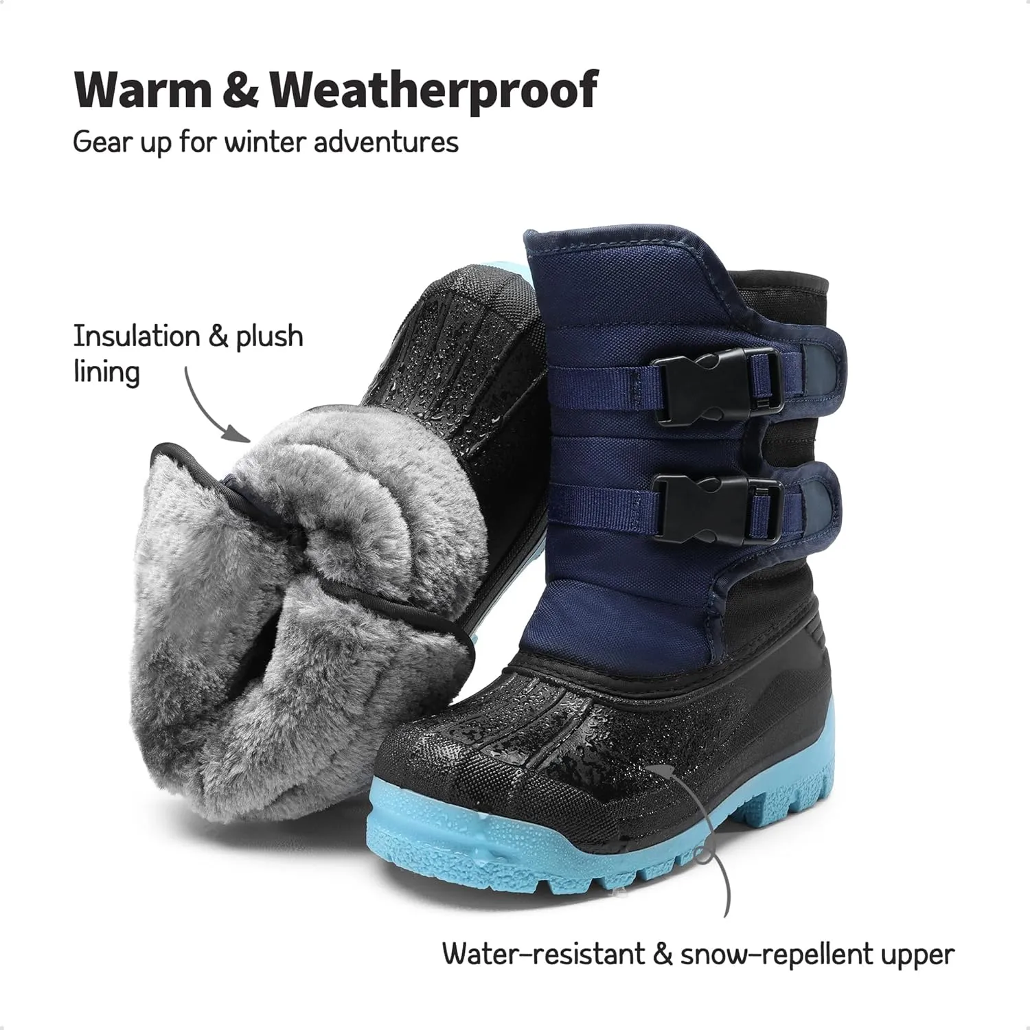 DREAM PAIRS Boys Snow Boots Bright Colored Outsole Hook and Loop Slip Resistant Mid Calf Faux Fur Lining Winter Shoes for Little/Big Kids