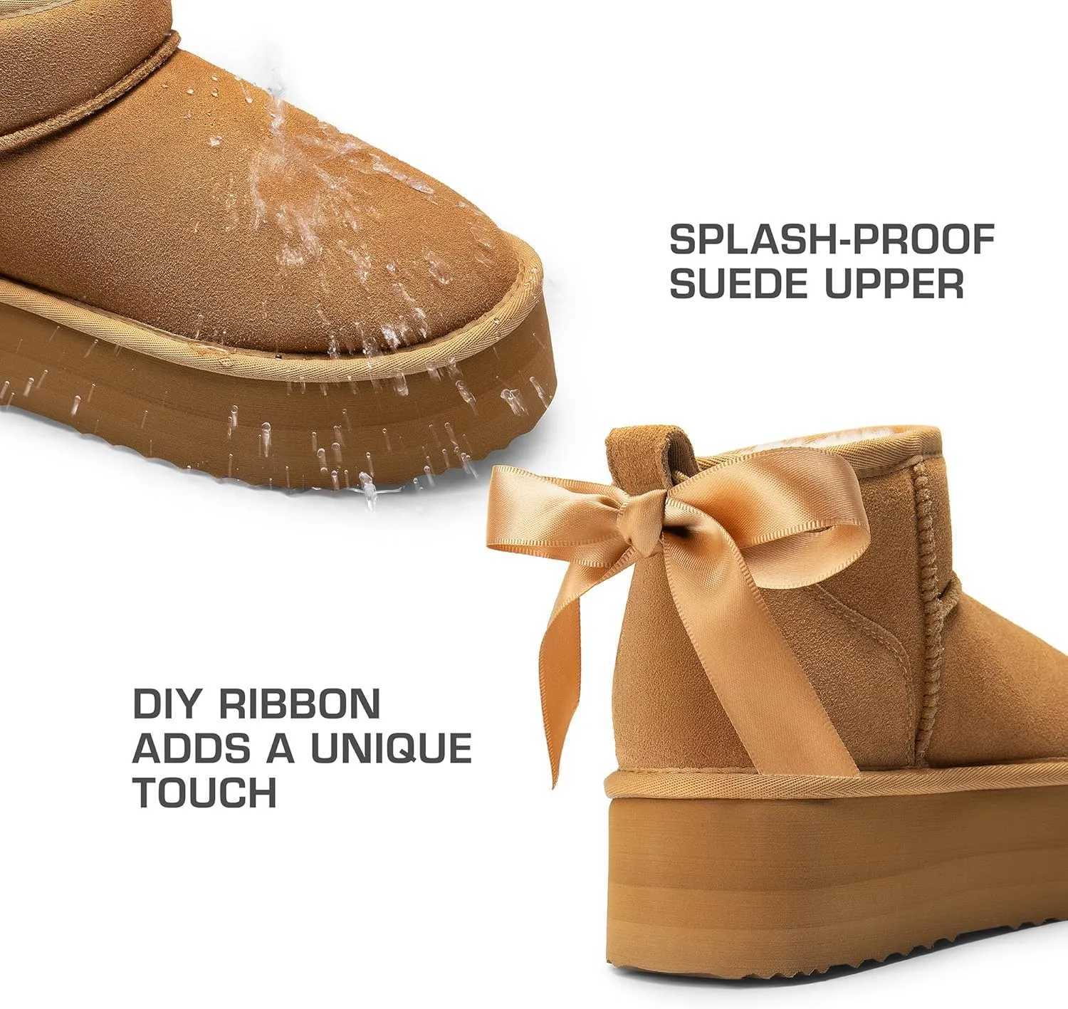 DREAM PAIRS FuzzyClassic Platform Mini Boots for Women Suede Genuine Leather, Classic Winter Ankle Snow Boots with Memory Foam Insole Lightweight Anti-Slip Outsole Outdoor