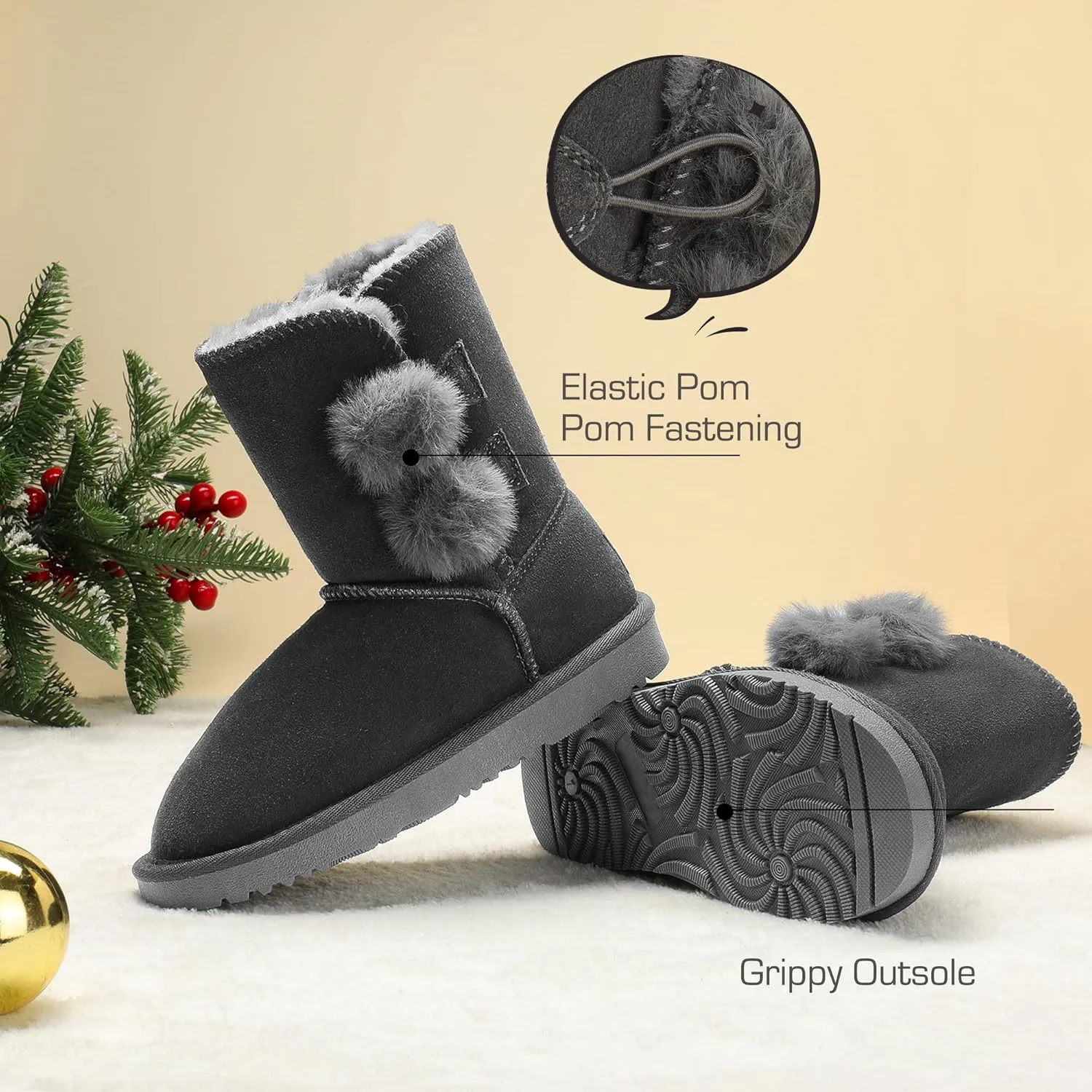 DREAM PAIRS Girls Boots Kids Boys Winter Snow Suede Mid Calf Boots Faux Fur Lined FuzzyChic Kid's Lolly for Little Kid/Big Kid