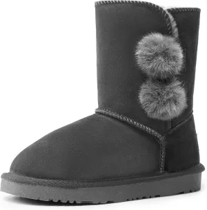 DREAM PAIRS Girls Boots Kids Boys Winter Snow Suede Mid Calf Boots Faux Fur Lined FuzzyChic Kid's Lolly for Little Kid/Big Kid